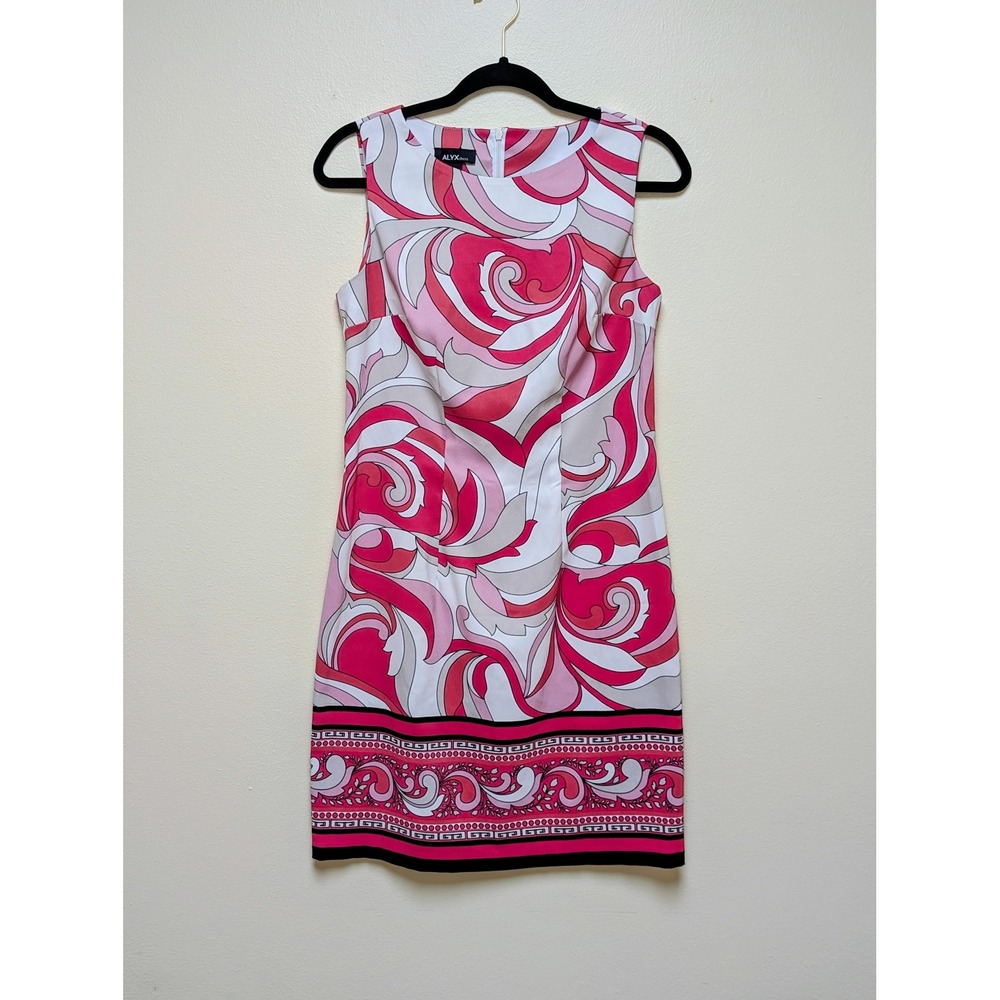 Alyx Size 6 Pink White Swirl Print Sleeveless Sheath Dress Retro Mod